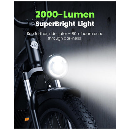 Bicicleta Elétrica Isinwheel U8 Verde 20" | Motor 1000W, Bateria 48V 13Ah, Suspensão Dupla, 7 Velocidades, Luz 2000 Lúmens