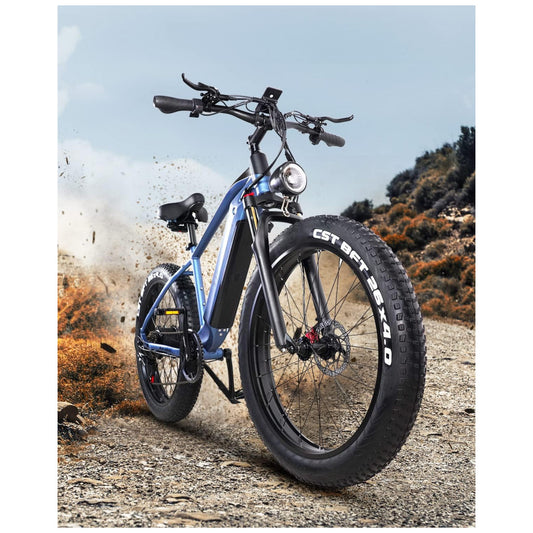 Bicicleta Elétrica Fieabor ES28 Dual Motor 2000W – Bateria Removível 52V 22Ah, Rodas 26", Pneus Grossos, Suspensão Dianteira, Freios Hidráulicos, Câmbio 7V – Preta