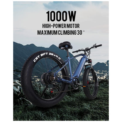 Bicicleta Elétrica Fieabor ES28 Dual Motor 2000W – Bateria Removível 52V 22Ah, Rodas 26", Pneus Grossos, Suspensão Dianteira, Freios Hidráulicos, Câmbio 7V – Preta