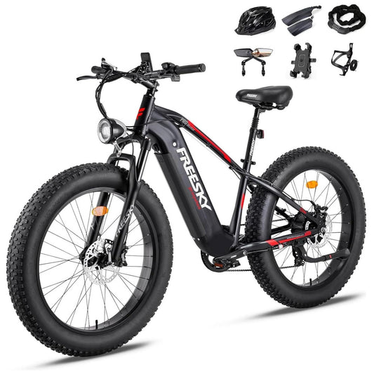 Bicicleta Elétrica FREESKY Himalaya Pro 750W Pico 1200W – Bateria Removível 48V 15Ah, Rodas 26"x4", Suspensão Hidráulica, Freios a Disco de 4 Pistões, Câmbio Shimano 7V, Visor LCD – Preta