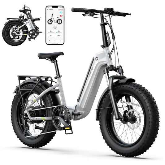 Bicicleta Elétrica Dobrável Sisigad 1500W Pico, Pneus Fat 20 x4.0, Bateria 48V 15Ah, Autonomia 96 km, 7 Velocidades, Freios a Disco, Suspensão Completa, Branco