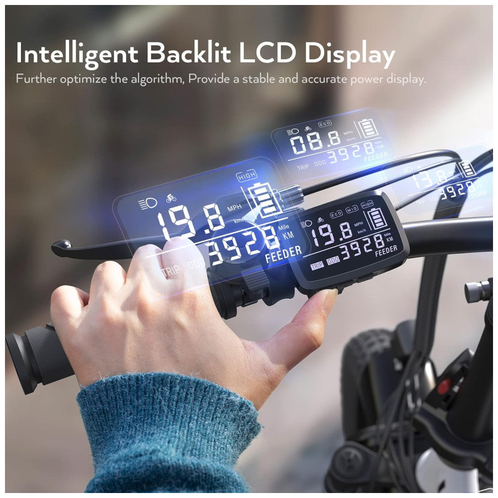 Bicicleta elétrica Vivi Gopina, 16" x 3.0, pneu largo, potência máxima de 500W, bateria removível de 48V, autonomia de até 64km, tela LCD, 32km/h, 7 velocidades, certificação UL 2849, Preta e vermelha