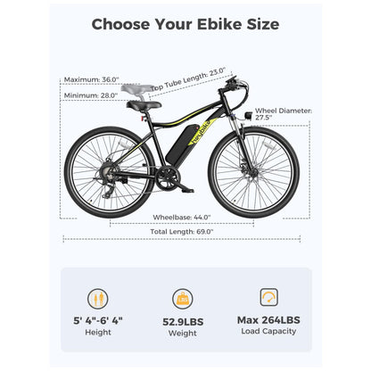 Bicicleta Elétrica Mountain Bike Heybike RM27.5 Preta Motor 750W, Bateria 48V 10Ah, 7 Velocidades, Pneus 27.5 Anti furo
