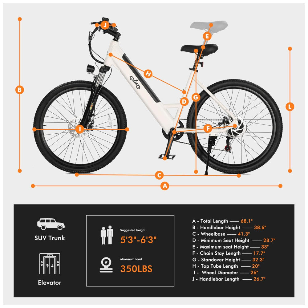 E-bike Urbana Qlife Cityone ST Step-Thru, Bateria 36V UL2849, 7 Velocidades, Pneus 26"x2,1", Suspensão Frontal, Branca
