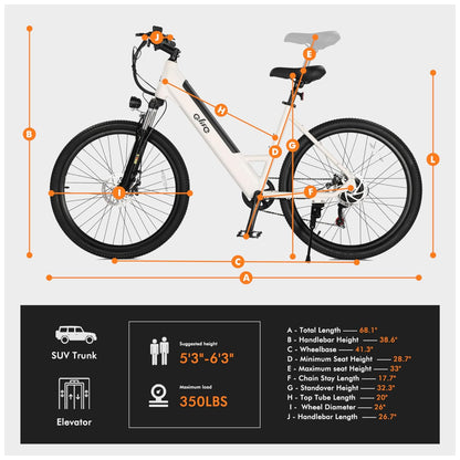 E-bike Urbana Qlife Cityone ST Step-Thru, Bateria 36V UL2849, 7 Velocidades, Pneus 26"x2,1", Suspensão Frontal, Branca