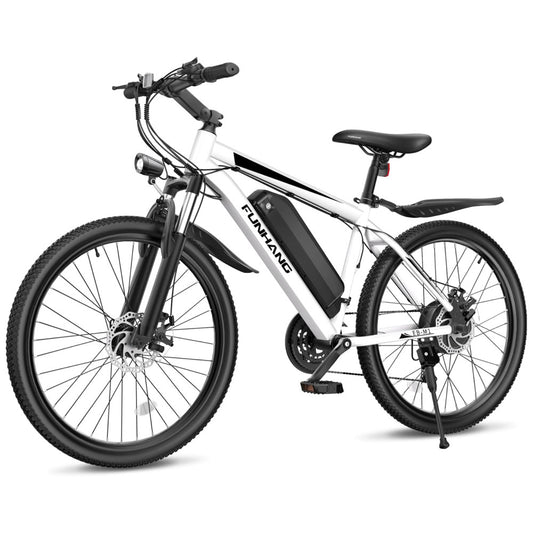 Bicicleta Elétrica Funhang 1000W Pico | 21 Velocidades, Suspensão, Bateria Removível 48V, Até 80km de Autonomia, Branca