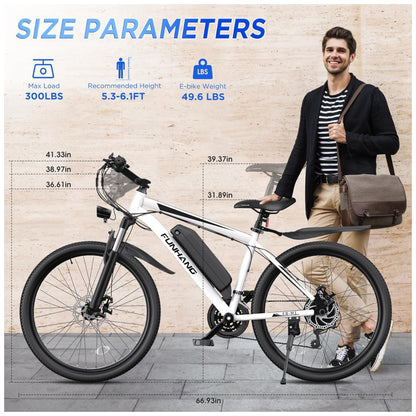 Bicicleta Elétrica Funhang 1000W Pico | 21 Velocidades, Suspensão, Bateria Removível 48V, Até 80km de Autonomia, Branca