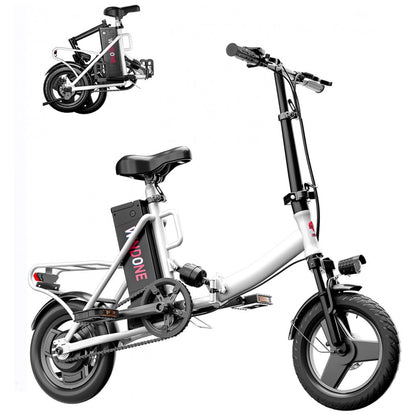 Bicicleta Elétrica Dobrável Windone S14 Branca – Motor 350W (Pico 500W), Velocidade Máxima 30km/h, Autonomia 45km, Rodas 14", Suspensão Dupla, Bateria Removível 36V 7,8Ah, Branca