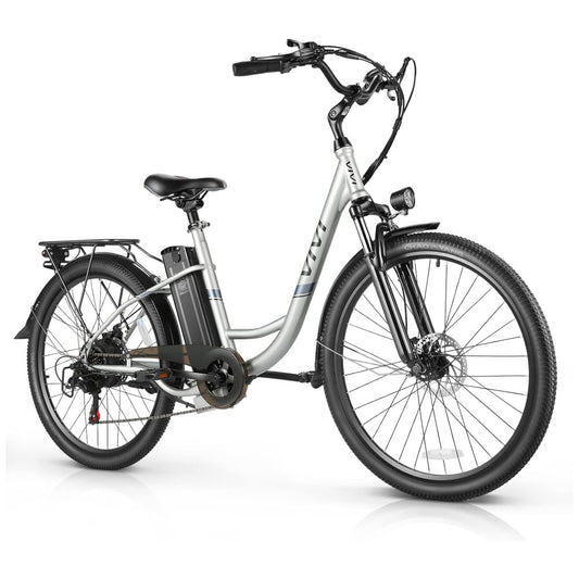 Bicicleta Elétrica Vivi, Modelo Cruiser, 26 Polegadas, 1000W de Pico, Velocidade de até 35km h, Bateria Removível de 48V, Controle de Cruzeiro, 7 Velocidades, Prata