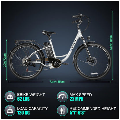 Bicicleta Elétrica Vivi, Modelo Cruiser, 26 Polegadas, 1000W de Pico, Velocidade de até 35km h, Bateria Removível de 48V, Controle de Cruzeiro, 7 Velocidades, Prata