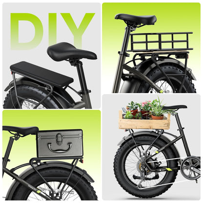 Kit com 2 Bicicletas Elétricas Dobráveis Sisigad 1500W Pico, Pneus Fat 20 x4.0, Bateria 48V 15Ah, Autonomia 96 km, 7 Velocidades, Freios a Disco, Suspensão Completa, Branco Preto