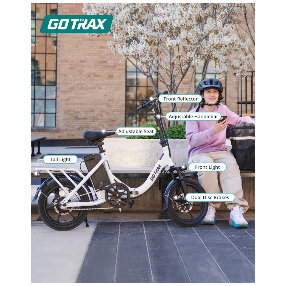 Bicicleta Elétrica Dobrável Gotrax NEPHELE 16" | Motor 350W, Bateria Removível, Suspensão, Freios a Disco, 3 Modos, Branca