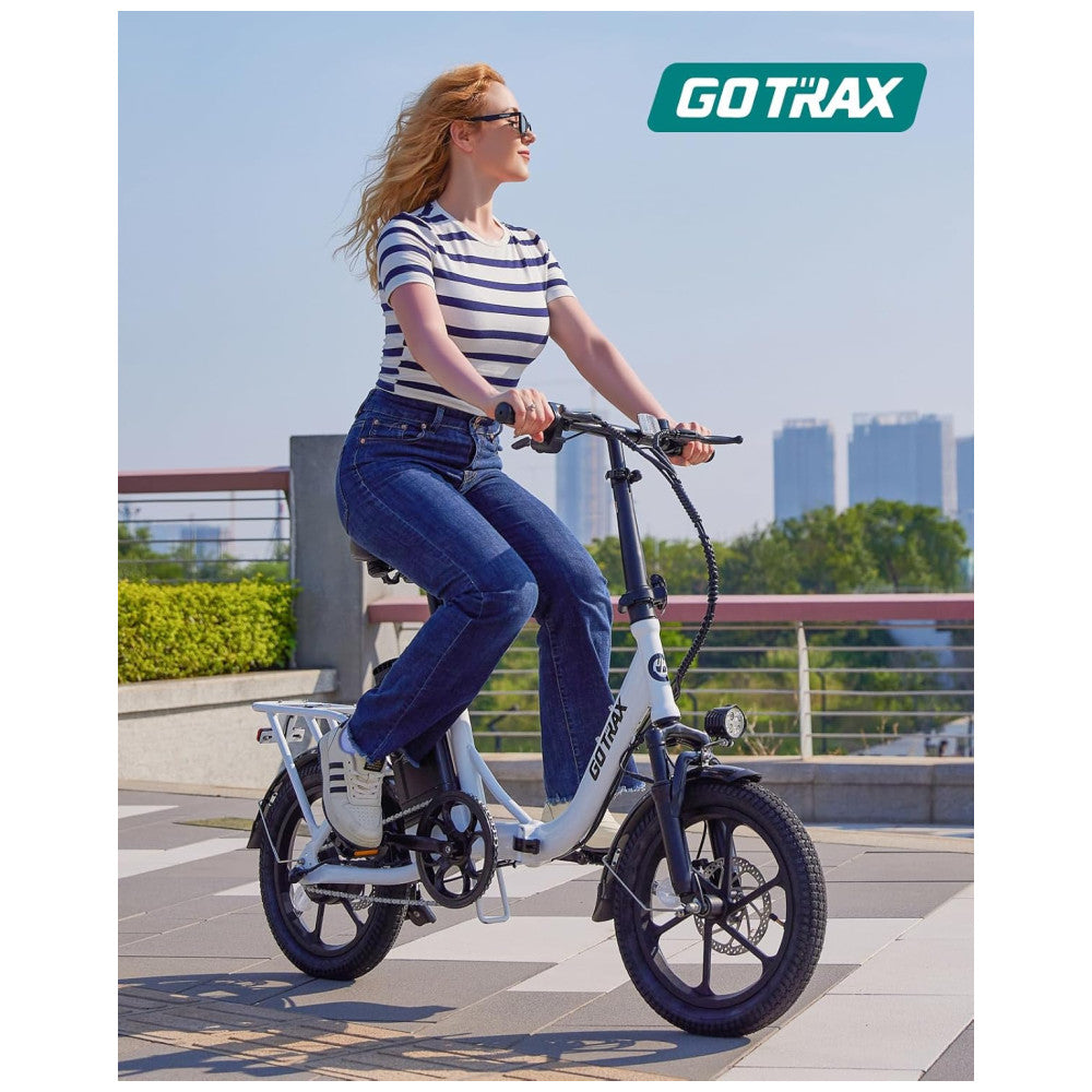 Bicicleta Elétrica Dobrável Gotrax NEPHELE 16" | Motor 350W, Bateria Removível, Suspensão, Freios a Disco, 3 Modos, Branca