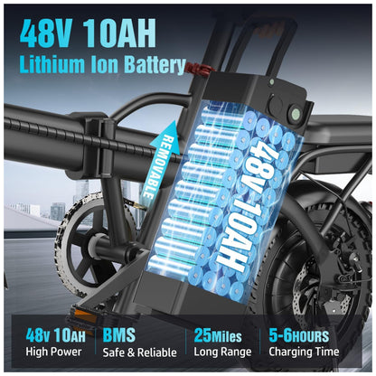 Bicicleta Elétrica ASKGO Z6 Aro 14 , Dobrável, 500W, Bateria Removível 48V 10Ah, Cor Preta