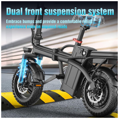 Bicicleta Elétrica ASKGO Z6 – Aro 14", Dobrável, 500W, Bateria Removível 48V/10Ah, Cor Preta