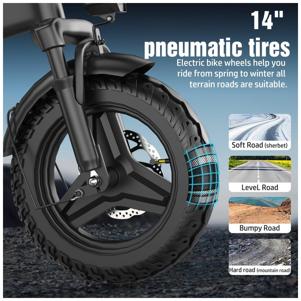 Bicicleta Elétrica ASKGO Z6 Aro 14 , Dobrável, 500W, Bateria Removível 48V 10Ah, Cor Preta