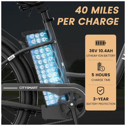 Bicicleta Elétrica para Adultos com Motor 700W Pico, Quadro em Alumínio 6061, Bateria Removível 36V 10,4Ah, Autonomia de até 64 km, 7 Marchas, Tela LCD Colorida, Certificação UL2849, Preto Sable