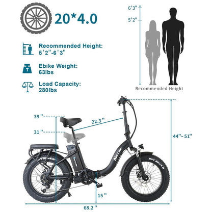 Bicicleta Elétrica Dobrável Narrak S129 com Motor Traseiro 750W Pico 1100W , Bateria 48V 13Ah, Freios a Disco Duplos e Transmissão SHIMANO 7 Velocidades, Velocidade Máxima 45km h e Display LCD, Preta