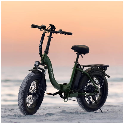 Bicicleta Elétrica Dobrável Ranger 2.0, Motor 1400W Pico, Bateria 600Wh, Autonomia 96 km, Pneus 20x4.0, Freio 180mm, Suspensão, Até 45 km h, USB, Bagageiro, Verde