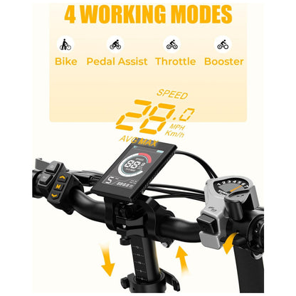Bicicleta Elétrica Dobrável Ranger 2.0, Motor 1400W Pico, Bateria 600Wh, Autonomia 96 km, Pneus 20x4.0, Freio 180mm, Suspensão, Até 45 km h, USB, Bagageiro, Verde