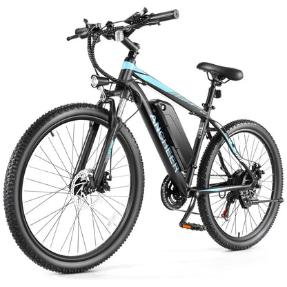 Bicicleta Elétrica ANCHEER Sunshine Motor Peak 750 W, Bateria Removível 48 V 7,8 10,4 Ah, 21 Velocidades, Pneu 26 , Suspensão Frontal, Cor Preto e Azul