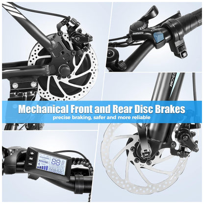 Bicicleta Elétrica ANCHEER Sunshine Motor Peak 750 W, Bateria Removível 48 V 7,8 10,4 Ah, 21 Velocidades, Pneu 26 , Suspensão Frontal, Cor Preto e Azul