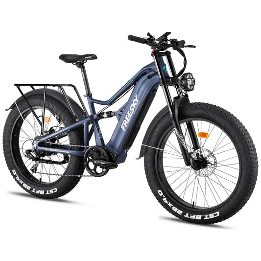 Bicicleta Elétrica FREESKY Swift Horse Pro Azul-Cinza | Autonomia 190 km, Velocidade 56 km/h, Motor BAFANG 1000W, Bateria 48V 30Ah, Suspensão Dupla, Freios Hidráulicos