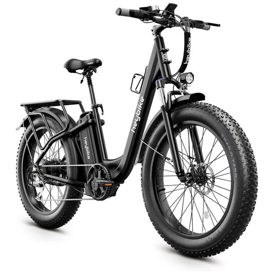 Bicicleta Elétrica Heybike Mars 2.0 – Motor 750W, Bateria Removível 48V, Pneus Fat 20"x4", Quadro Step-Thru, Dobrável, Suspensão Frontal, 7 Marchas – Preta