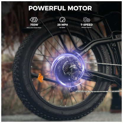 Bicicleta Elétrica Heybike Mars 2.0 – Motor 750W, Bateria Removível 48V, Pneus Fat 20"x4", Quadro Step-Thru, Dobrável, Suspensão Frontal, 7 Marchas – Preta
