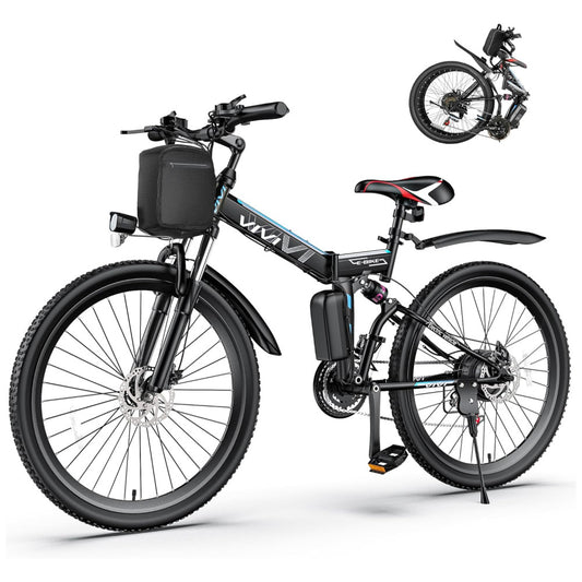 Bicicleta Elétrica Dobrável Vivi 500W – Bateria Removível 48V, 21 Marchas, Suspensão Dupla, Freios a Disco, Tela LCD, Autonomia até 80 km, Quadro em Alumínio - Preta