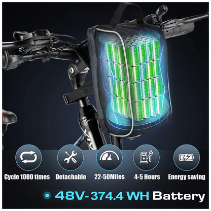 Bicicleta Elétrica Dobrável Vivi 500W Bateria Removível 48V, 21 Marchas, Suspensão Dupla, Freios a Disco, Tela LCD, Autonomia até 80 km, Quadro em Alumínio Preta
