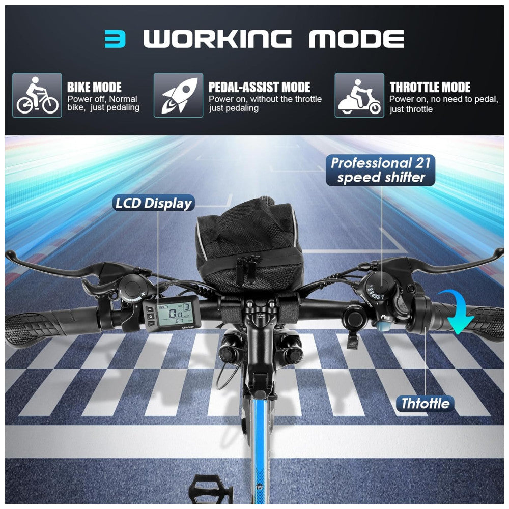 Bicicleta Elétrica Dobrável Vivi 500W Bateria Removível 48V, 21 Marchas, Suspensão Dupla, Freios a Disco, Tela LCD, Autonomia até 80 km, Quadro em Alumínio Preta