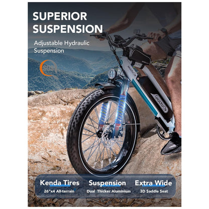 Bicicleta Elétrica MULTIJOY EB260 Branca Motor 1000W, Bateria 48V 20Ah, Autonomia 112 km, Velocidade 45 km h, Rodas 26 x4 , Freios a Disco