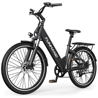 E Bike Funhang EB C2, Motor Brushless 500W Pico 1000W , Torque 55Nm, Bateria 48V 374Wh Removível, 26 , 7 Marchas, 5 Modos, Freios a Disco, IPX5, PRETA