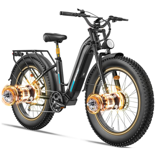 Bicicleta Elétrica FREESKY Ranger Pro 26 , Motor Duplo 2000W, Bateria 48V 25Ah, 153 KM de Alcance, Freios Hidráulicos, Display HD com NFC, Mountain Bike Off Road, PRETA
