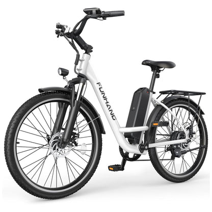 Bicicleta Elétrica Funhang EB C1 1000W com Bateria Removível 48V, 7 Velocidades e Tela LCD para Deslocamento Diário, BRANCA