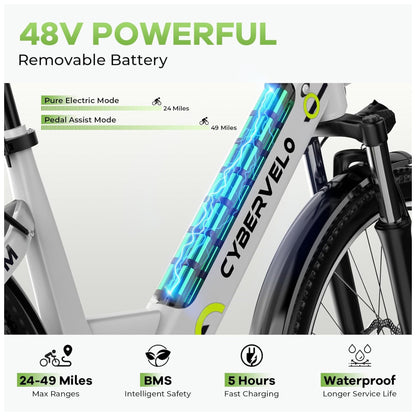 Bicicleta Elétrica Aoango EK2 Branco 26" | Motor 1000W, Bateria 48V 720Wh, Suspensão Dianteira, Display LCD