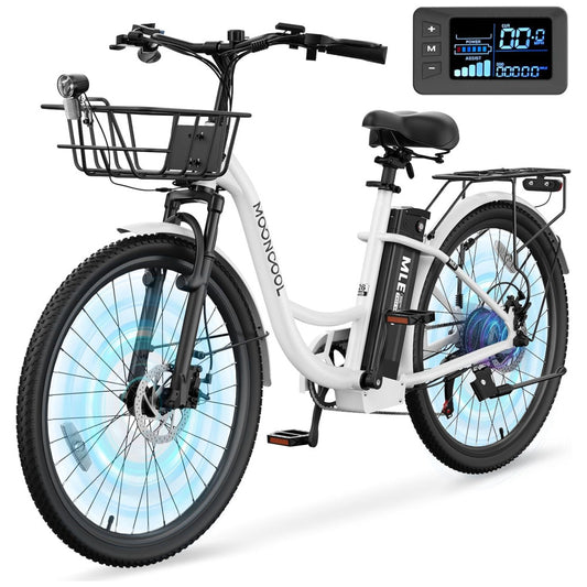Bicicleta Elétrica para Adultos com Motor 700W Pico, Quadro em Alumínio 6061, Bateria Removível 36V 10,4Ah, Autonomia de até 64 km, 7 Marchas, Tela LCD Colorida, Certificação UL2849, Branco Invernal