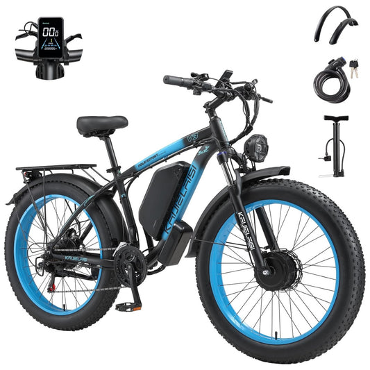 Bicicleta Elétrica KETELES Peak 4000W, Motor Duplo 2000W, Pneus 26 , Bateria 1104Wh, Freios Hidráulicos, Suspensão Completa, até 56 km h, Preto Azul