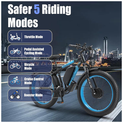 Bicicleta Elétrica KETELES Peak 4000W, Motor Duplo 2000W, Pneus 26 , Bateria 1104Wh, Freios Hidráulicos, Suspensão Completa, até 56 km h, Preto Azul