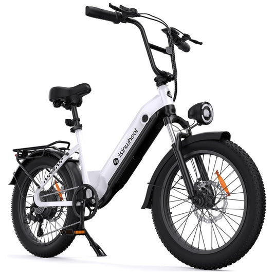 Bicicleta Elétrica Isinwheel U8 1000W – Bateria 48V 13Ah, Pneus 20", Suspensão Dupla, Autonomia 120km, Freios a Disco, Iluminação 2000lm – Branca