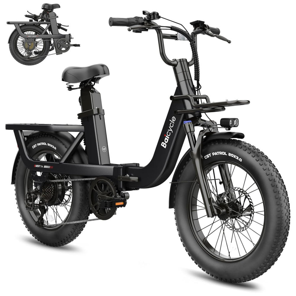 Bicicleta Elétrica Dobrável Baicycle A02 Preta Motor 1500W, Bateria 48V 15,3Ah, Suspensão Avançada