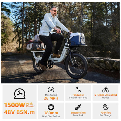 Bicicleta Elétrica Dobrável Baicycle A02 Preta Motor 1500W, Bateria 48V 15,3Ah, Suspensão Avançada
