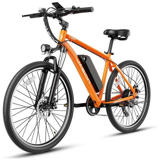 Bicicleta Elétrica Urbana Jasion EB5 26" Laranja | Motor 350W (Pico 500W), Bateria 36V 360Wh Removível, 7 Velocidades, 4 Modos de Condução