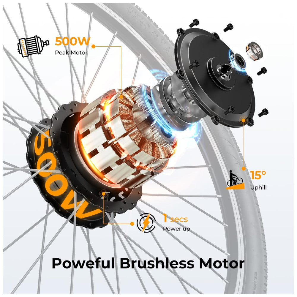 Bicicleta Elétrica Urbana Jasion EB5 26 Laranja Motor 350W Pico 500W , Bateria 36V 360Wh Removível, 7 Velocidades, 4 Modos de Condução