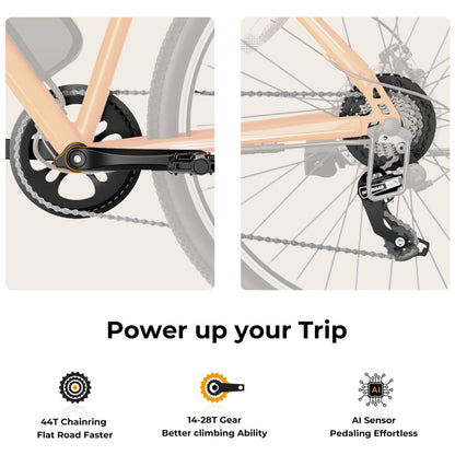 Bicicleta Elétrica Urbana Jasion EB5 26" Laranja | Motor 350W (Pico 500W), Bateria 36V 360Wh Removível, 7 Velocidades, 4 Modos de Condução