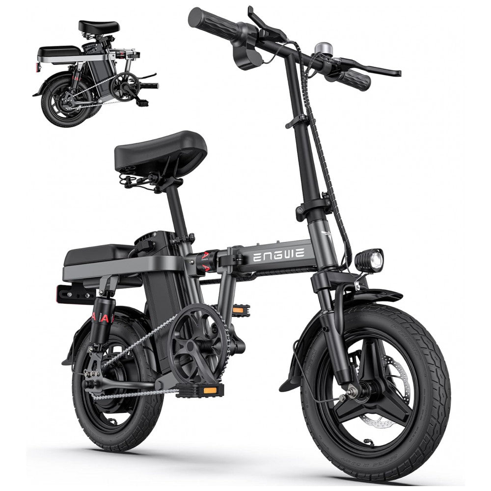 Bicicleta Elétrica Dobrável ENGWE T14, 350W, 60km de Autonomia, Pneus Antifuro 14", Suspensão Completa, 3 Modos de Pilotagem – Preta
