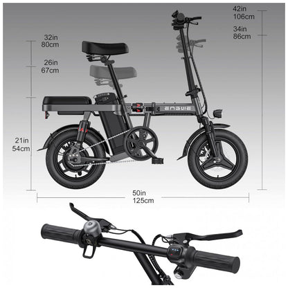 Bicicleta Elétrica Dobrável ENGWE T14, 350W, 60km de Autonomia, Pneus Antifuro 14", Suspensão Completa, 3 Modos de Pilotagem – Preta