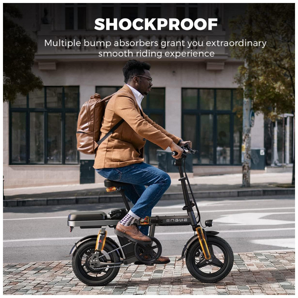 Bicicleta Elétrica Dobrável ENGWE T14, 350W, 60km de Autonomia, Pneus Antifuro 14", Suspensão Completa, 3 Modos de Pilotagem – Preta