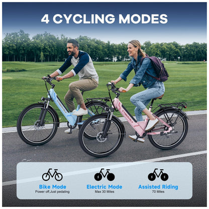 Bicicleta Elétrica Aoango 1000W Pico 7 Velocidades, Suspensão Dianteira, Tela LCD, Bateria 48V 720Wh, Até 128km de Autonomia, Rosa